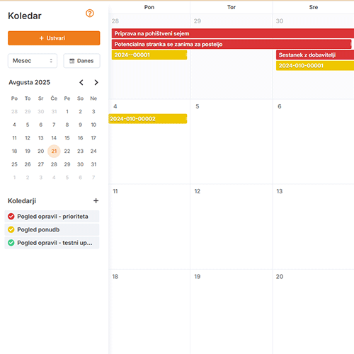 planiranje opravil in odpreme