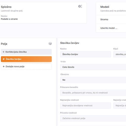 polja po meri in šifranti